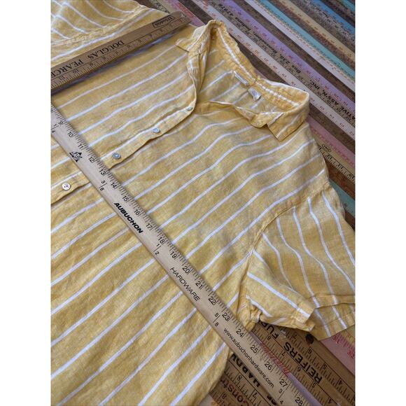 C & C California Top Womens XL 100% LINEN Off Yellow Stripe Button Up Shirt - Picture 11 of 12